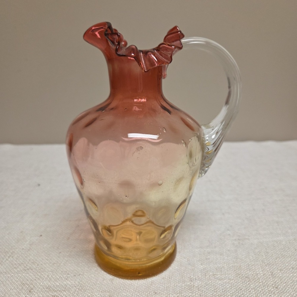 Amberina Thumbprint Syrup‎ Pitcher No Stopper Late 1800s